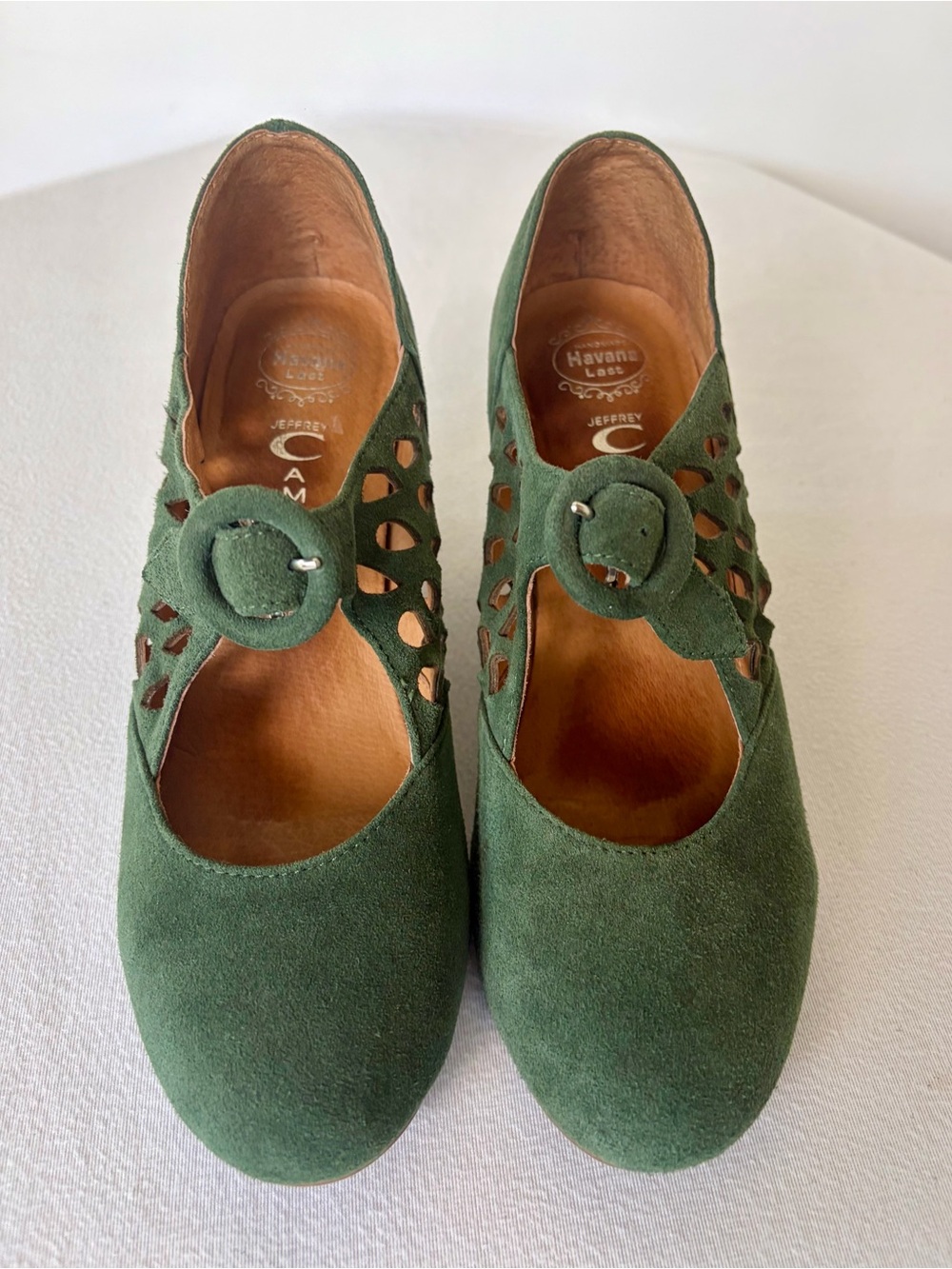 Jeffrey Campbell Havana Last Suede maryJane Buckle Wedges, green, like new - Picture 3 of 14